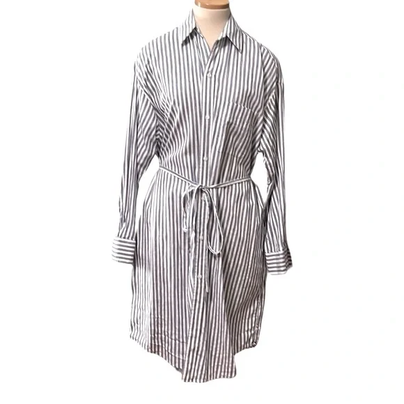 Vince Striped Belted Midi Shirt Dress, Blue/White, XL - Picture 5 of 13